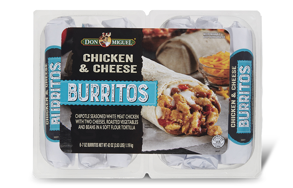Don Miguel chicken and cheese burritos.