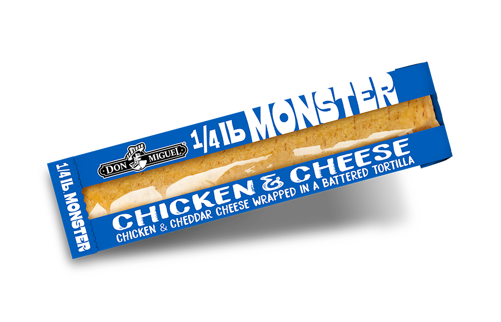 Don Miguel quarter pound monster chicken and cheese taquito.