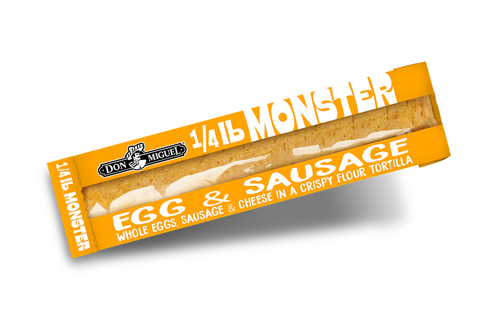 Don Miguel quarter pound monster egg and sausage taquito.