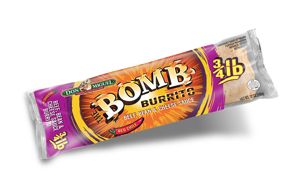Don Miguel the bomb beef bean and cheese sauce with red chile burrito.